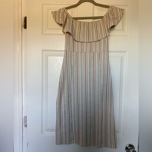 Zara Cream and Brown Striped off the shoulder dress